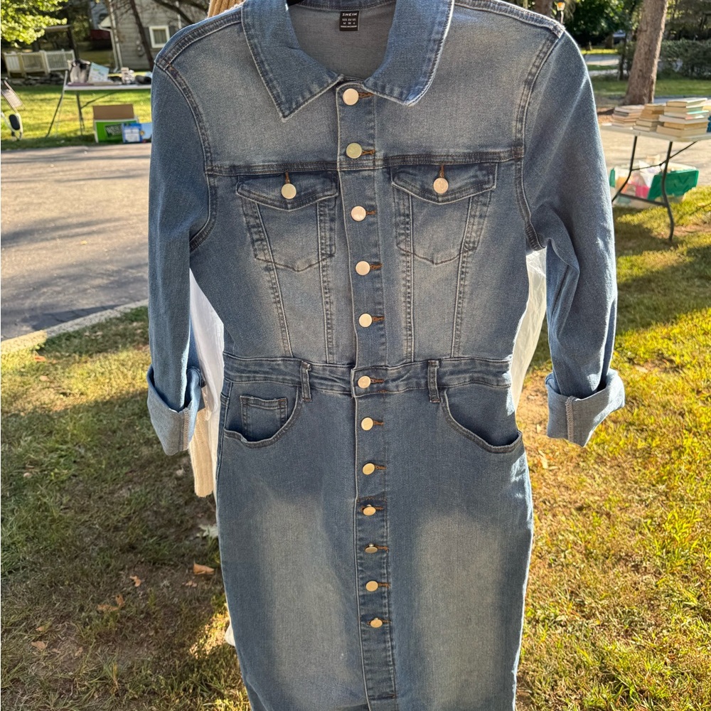 Classic Blue Denim Midi Dress
